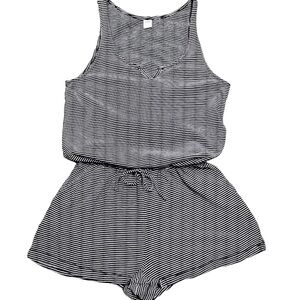 Old Navy Waist Defined Tank Romper Shorts  SIZE XS Beachy Black Stripe Pockets